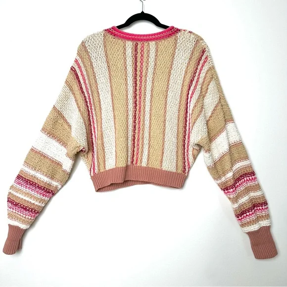 Free People Boho Show Me Love Chunky Knit Cropped Dolman Sleeve Striped Sweater - Picture 10 of 14